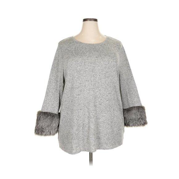 Super fun grey sweater with faux fur cuffs! Light and comfy! 18/20 Lane Bryant - Picture 1 of 12